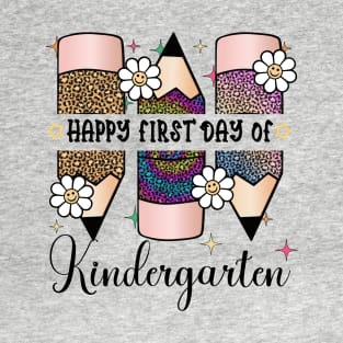 First Day Kindergarten Teacher Leopard Pencil Back to School T-Shirt